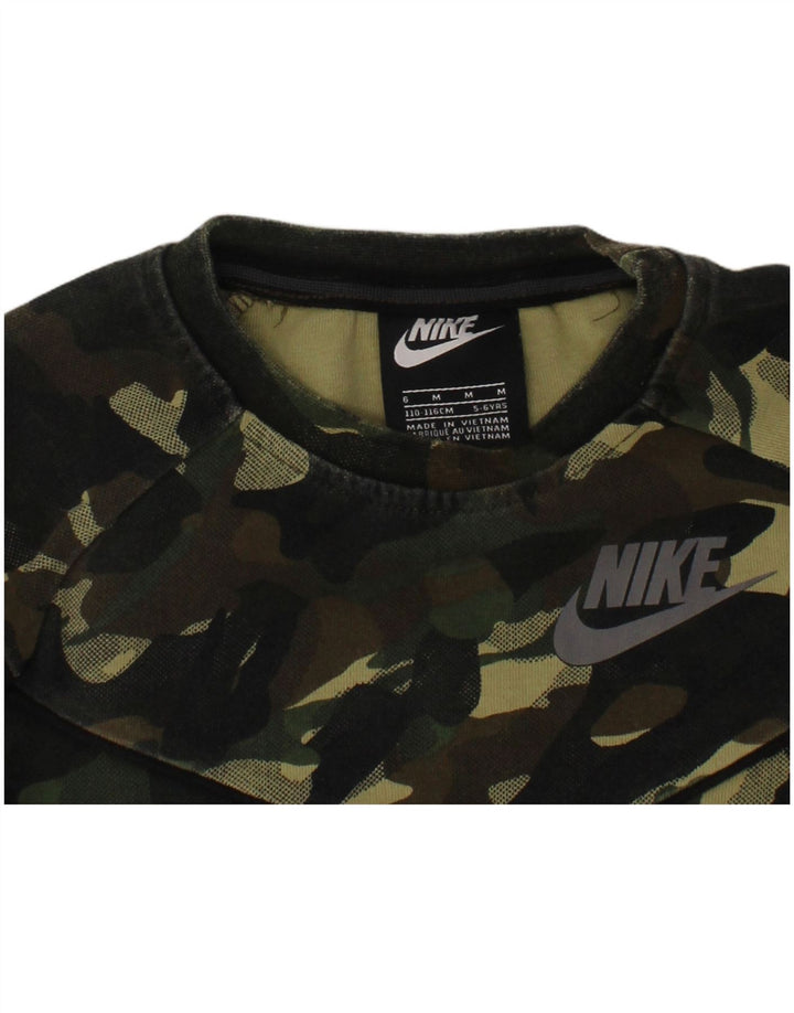 NIKE Boys Graphic Sweatshirt Jumper 5-6 Anos Médio Verde Camuflagem