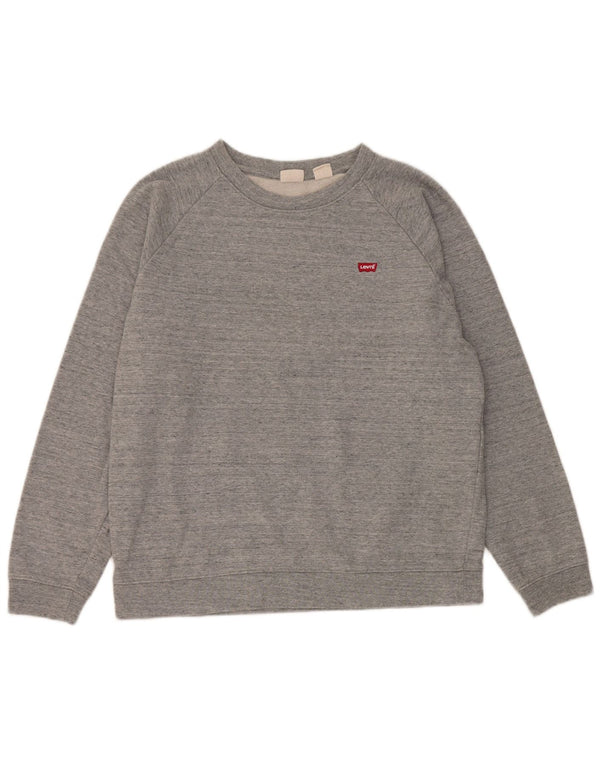 Moletom feminino Levi's Jumper UK 14 algodão manchado cinza médio