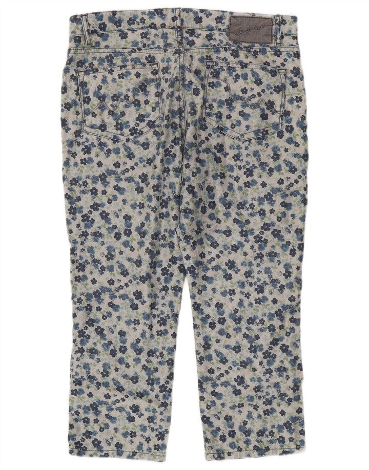 Jeans capri feminino White Stuff UK 12 médio W30 L21 algodão floral cinza