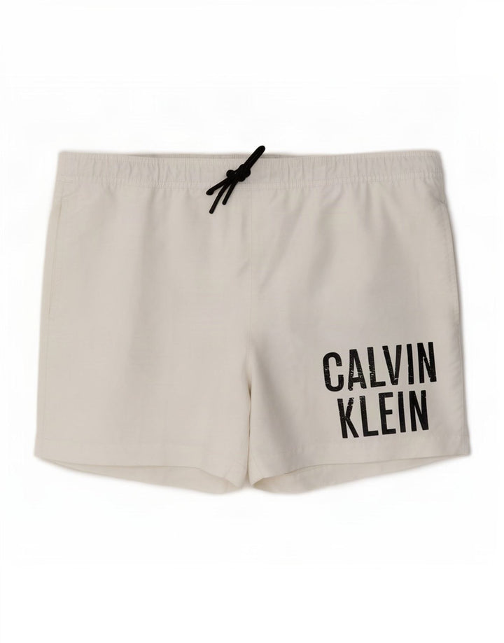 Calções de banho masculinos Calvin Klein Graphic médio branco