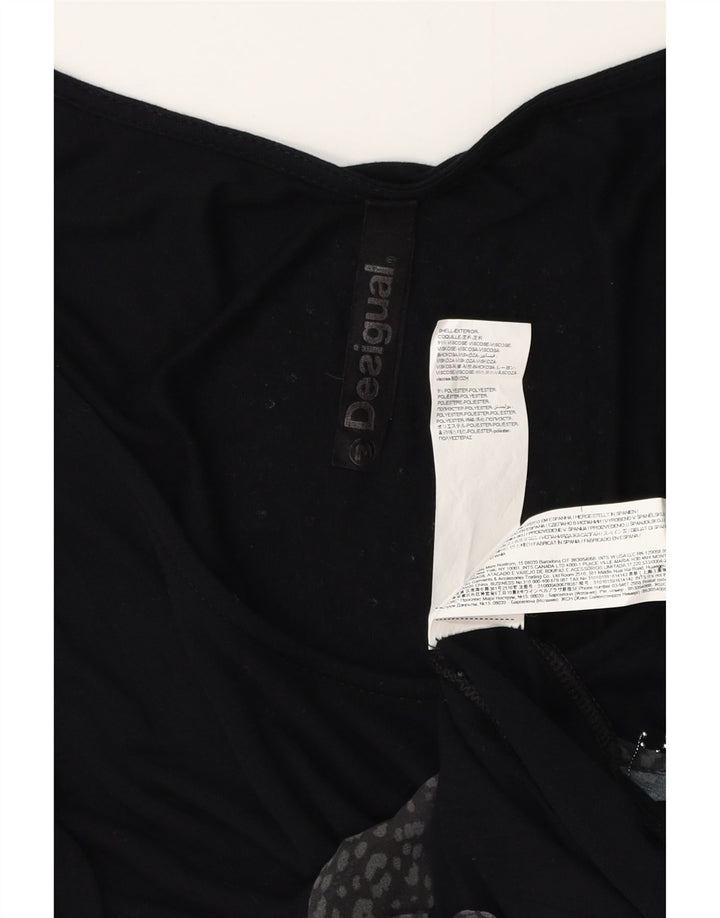 DESIGUAL Vestido feminino manga 3/4 estampado em linha A UK 12 médio preto viscose