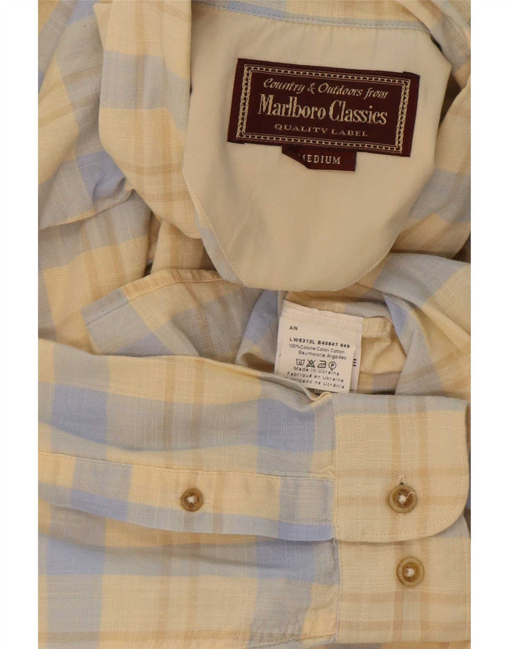 Camisa masculina Marlboro Classics de algodão xadrez amarelo médio