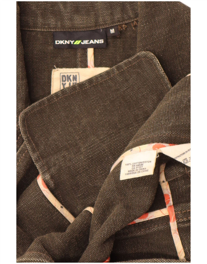 Jaqueta blazer feminina Dkny com 1 botão Reino Unido 12 algodão cáqui médio