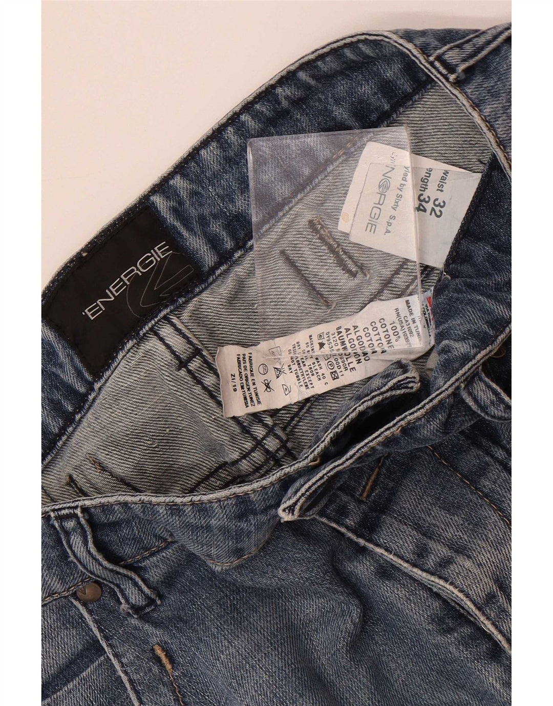 Energie Mens Straight Jeans W32 L34 Azul Algodão