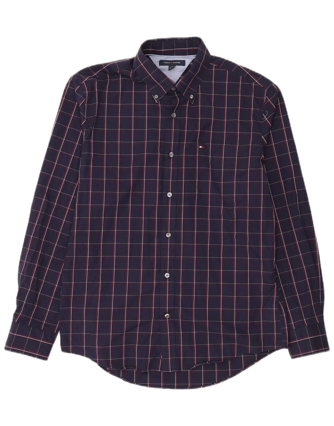 Camisa masculina Tommy Hilfiger grande algodão xadrez azul marinho