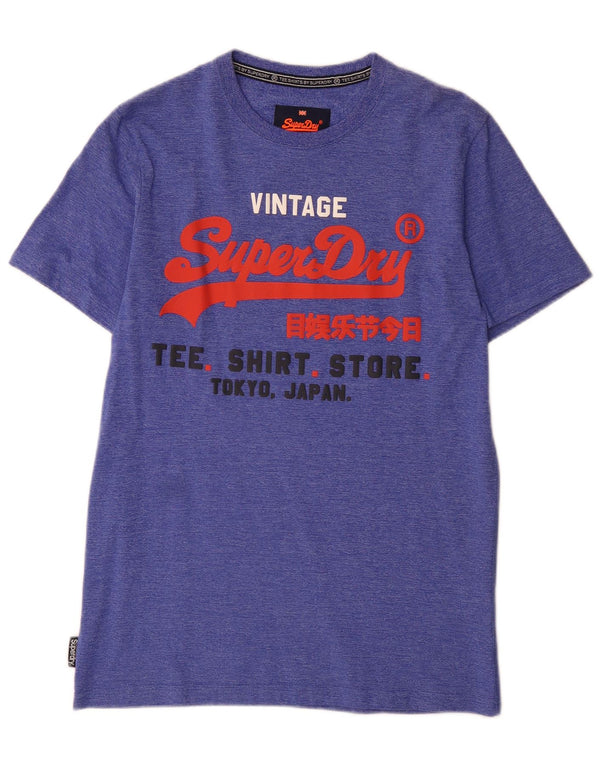 Camiseta masculina Superdry com estampa gráfica grande algodão manchado azul