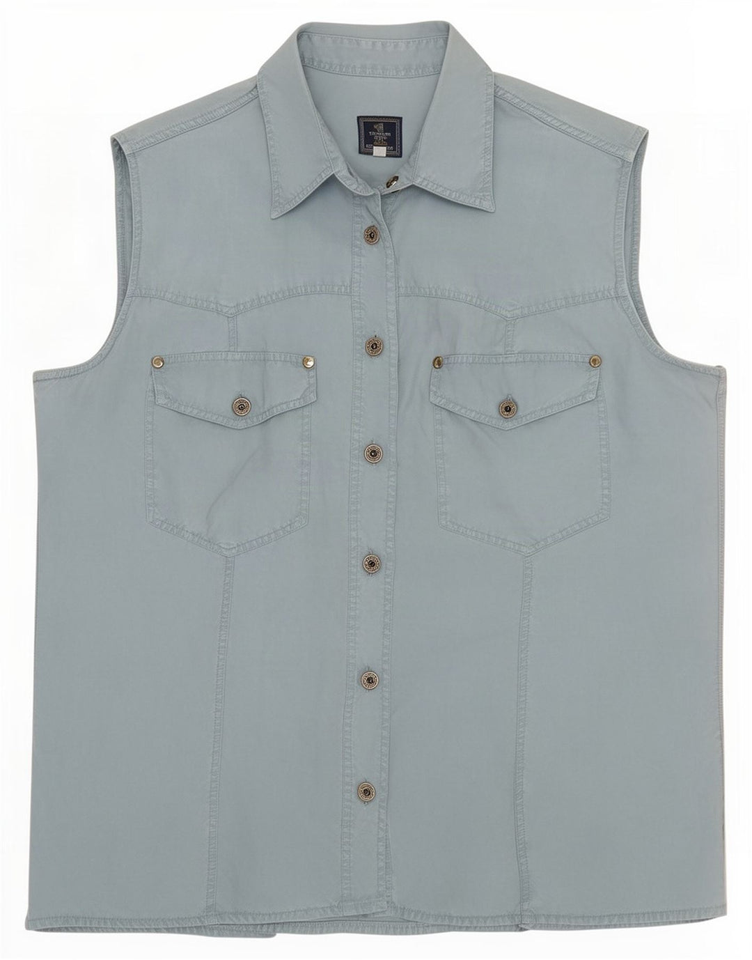 Camisa feminina sem mangas Trussardi UK 14 azul médio