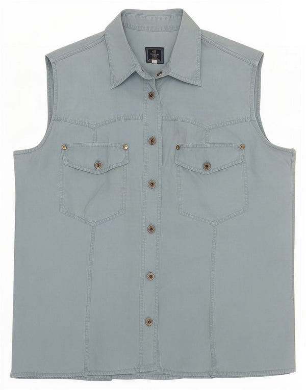 Camisa feminina sem mangas Trussardi UK 14 azul médio