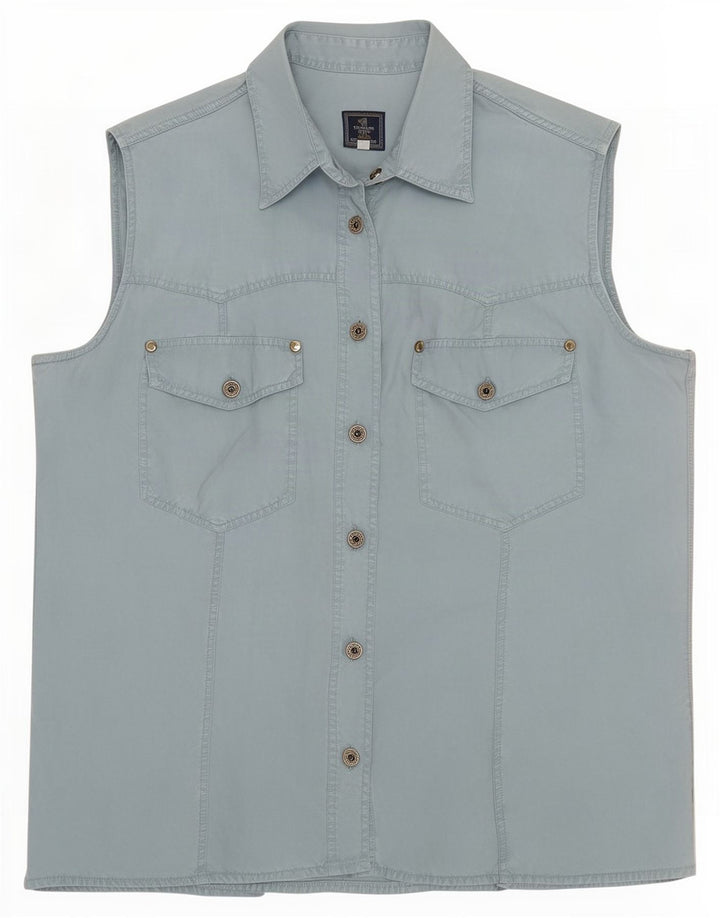 Camisa feminina sem mangas Trussardi UK 14 azul médio