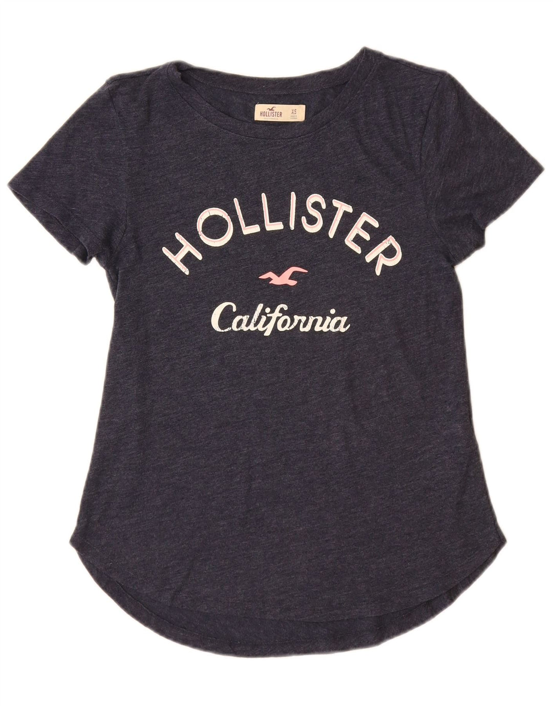 Camiseta feminina HOLLISTER com estampa gráfica UK 6 XS azul marinho algodão