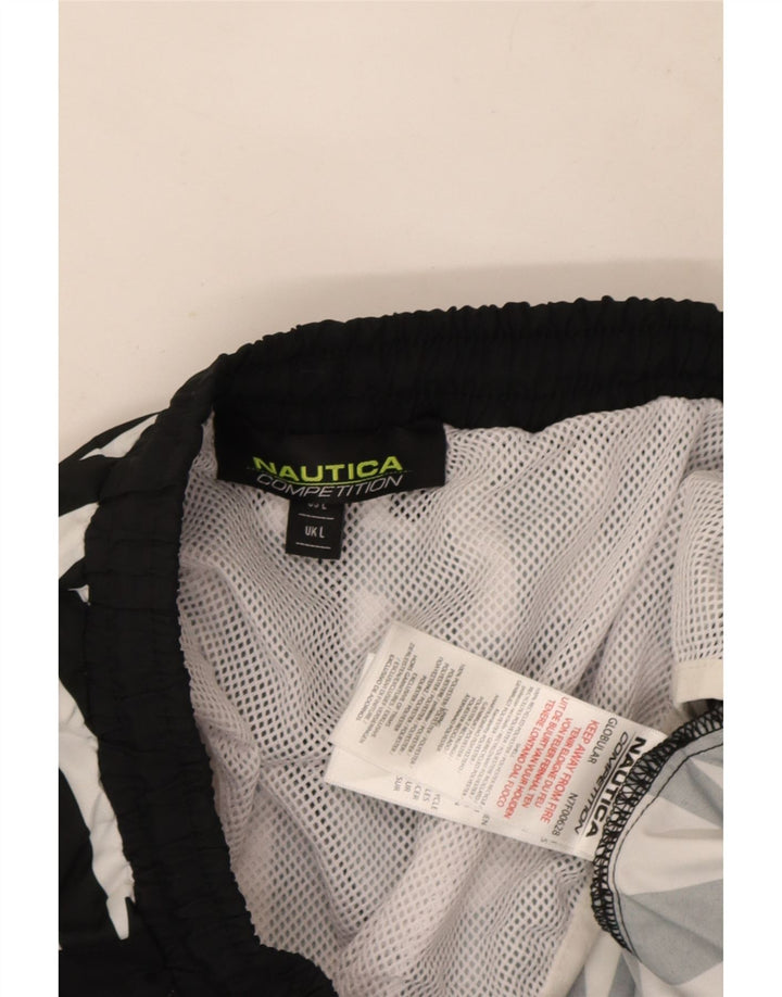 Nautica Mens Natação Shorts Grande Poliéster Geométrico Preto