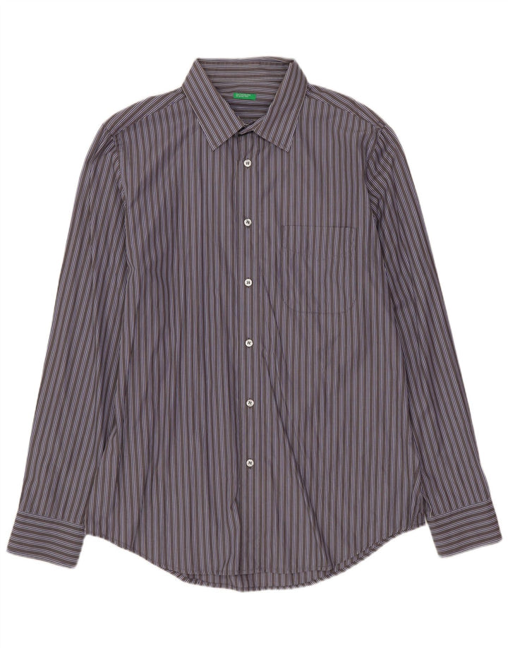 Camisa masculina BENETTON grande listrada cinza