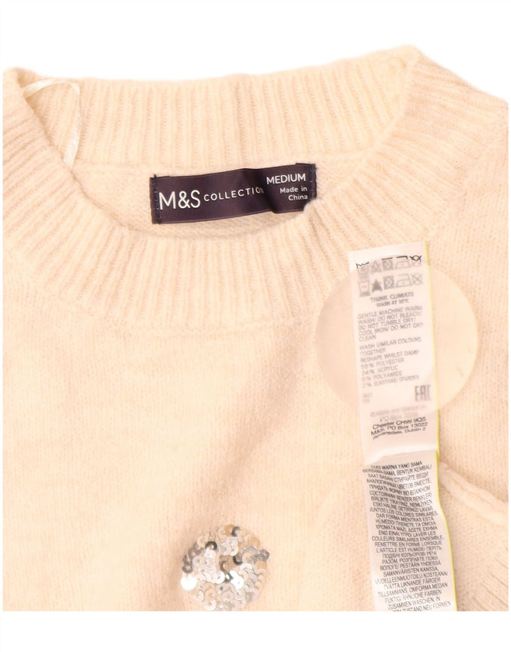 Suéter feminino MARKS & SPENCER com gola redonda UK 14 médio off white