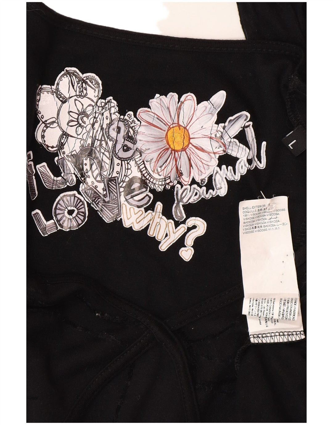 Vestido básico feminino de manga comprida Desigual Reino Unido 14 grande viscose floral preto