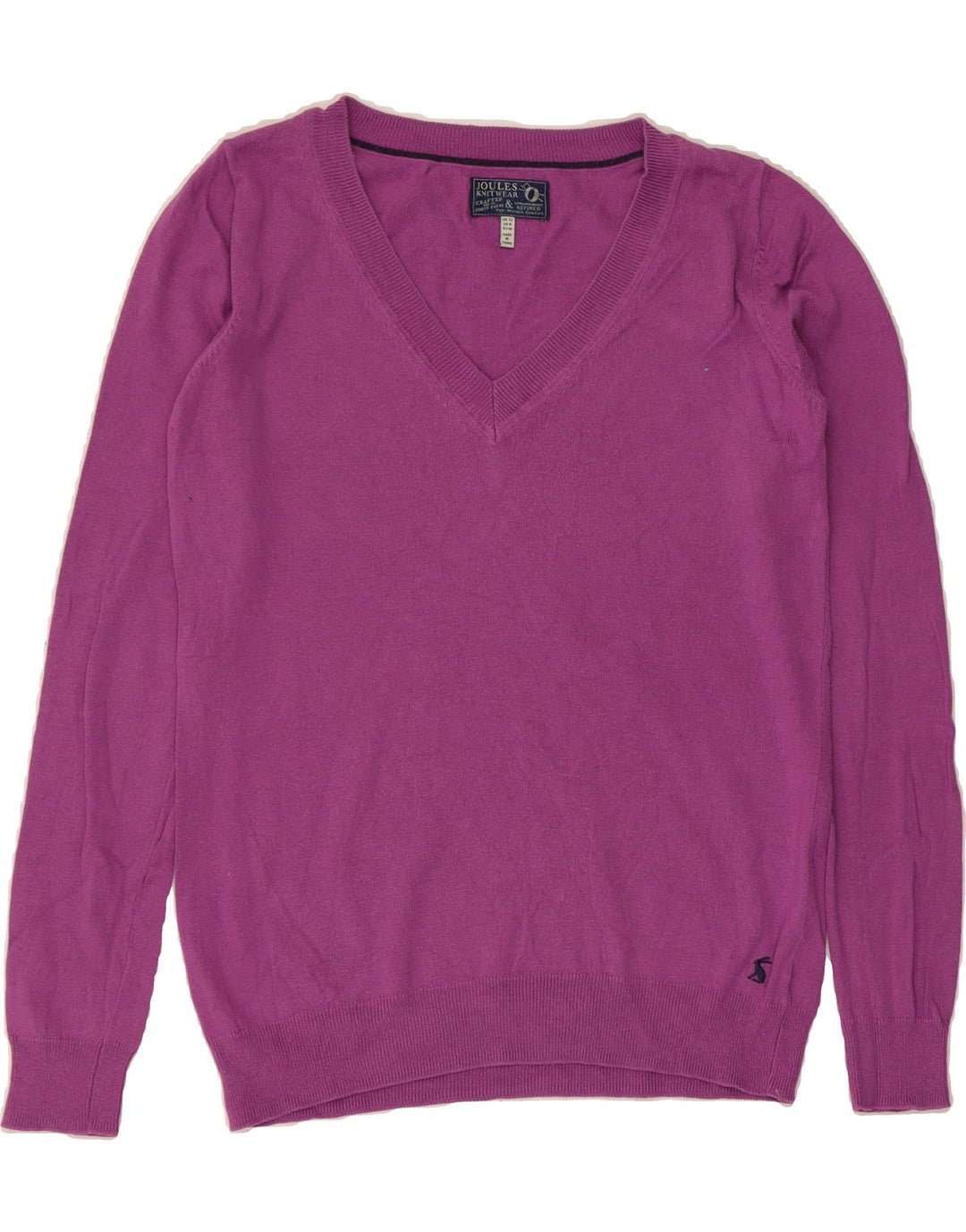 JOULES Womens V-Neck Jumper Sweater UK 12 Medium Purple Cotton Vintage Joules and Second-Hand Joules from Messina Hembry 