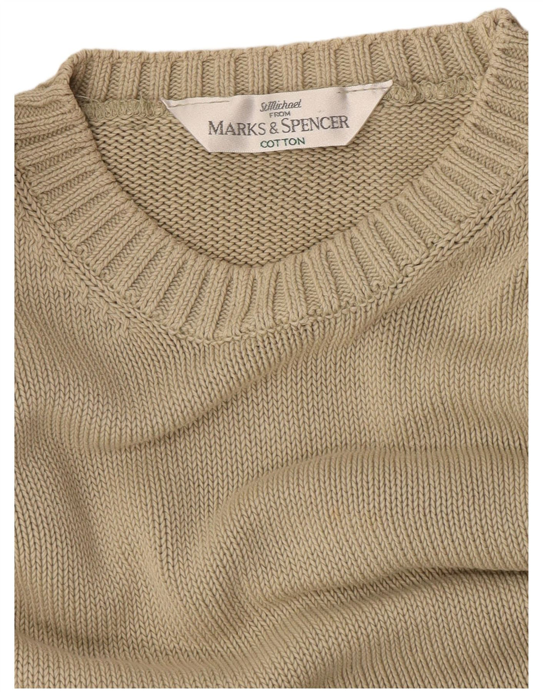 Suéter masculino Marks & Spencer com gola redonda, grande algodão bege