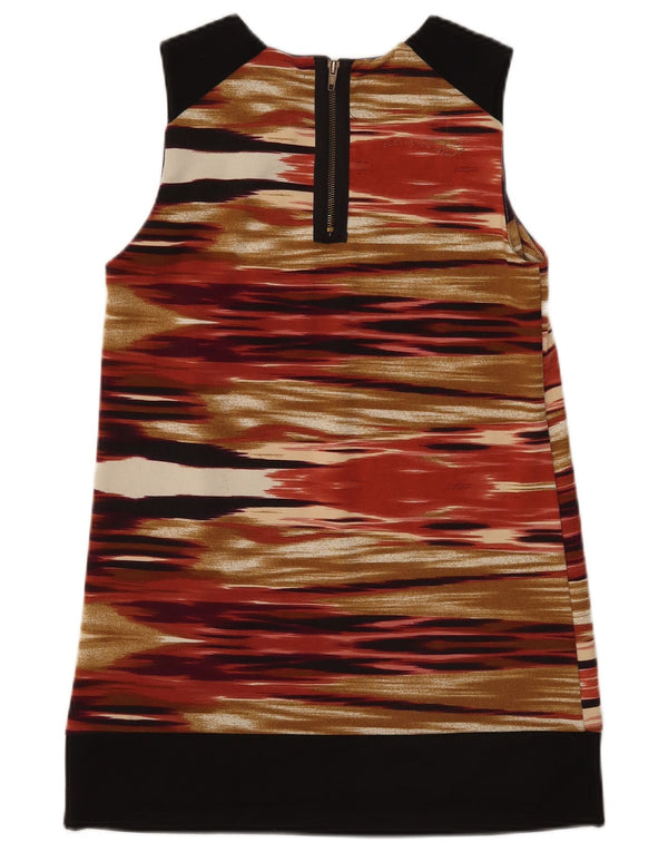 Vestido feminino Desigual com padrão abstrato sem mangas UK 6 XS marrom coração