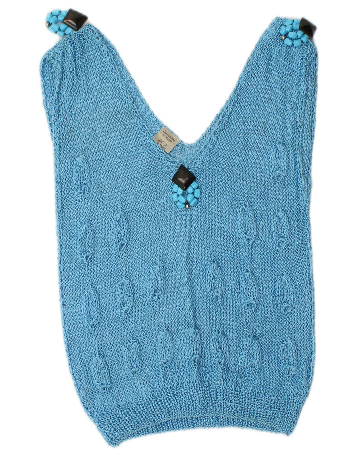 Colete feminino vintage regata Reino Unido 10 pequeno rayon azul