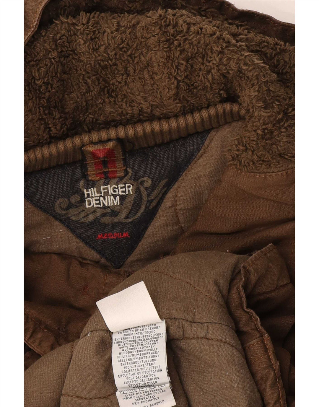 Jaqueta Parka masculina com capuz Tommy Hilfiger Reino Unido 38 algodão marrom médio