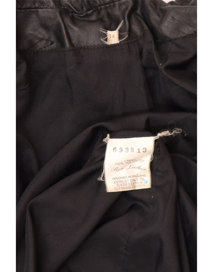 Casaco feminino de couro superdimensionado VINTAGE Reino Unido 14 couro preto médio