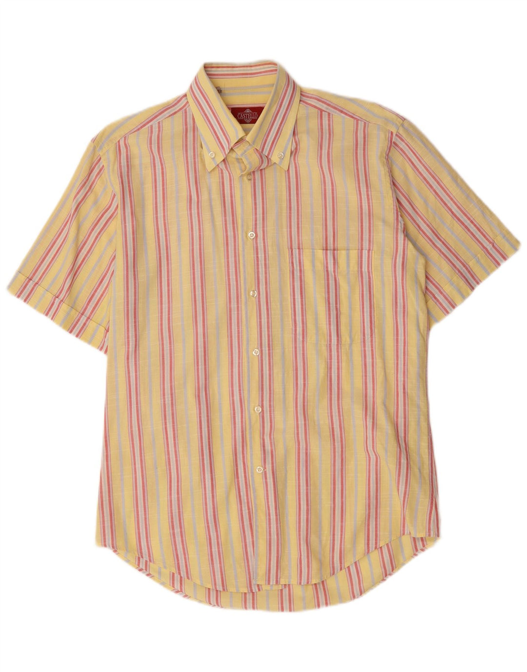 Camisa masculina de manga curta Castello tamanho 15 3/4 listrada amarela média