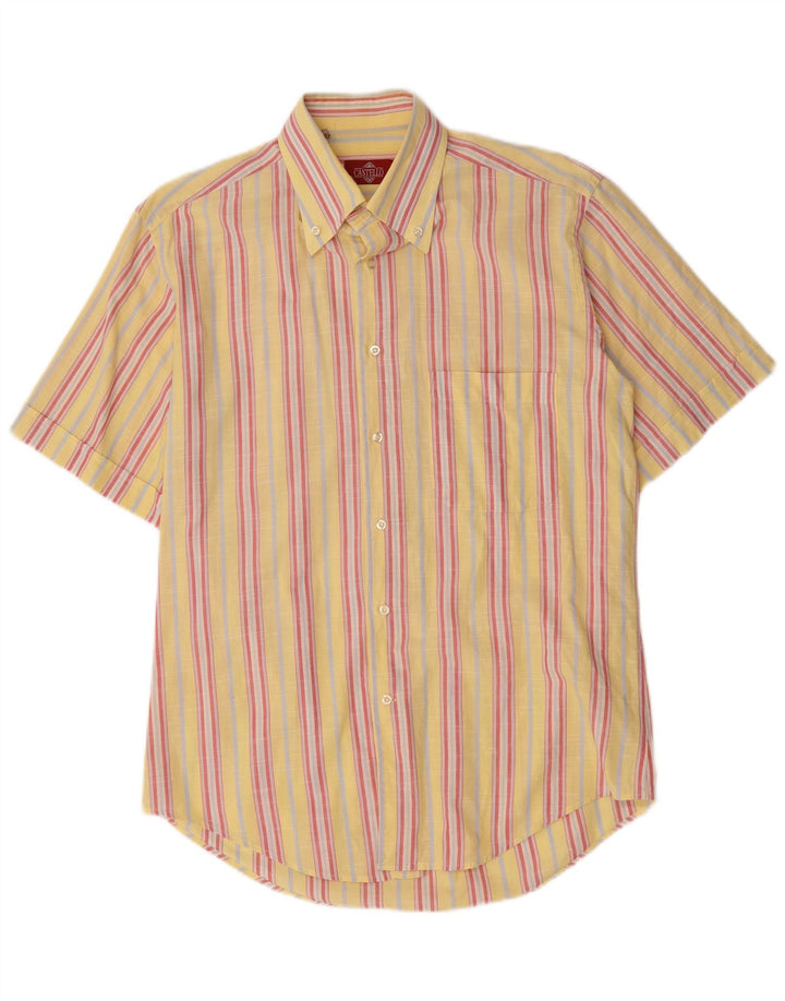 Camisa masculina de manga curta Castello tamanho 15 3/4 listrada amarela média