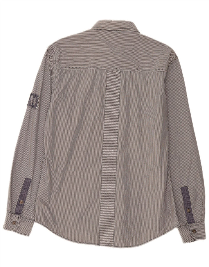 Wrangler Camisa masculina cinza médio listrado algodão