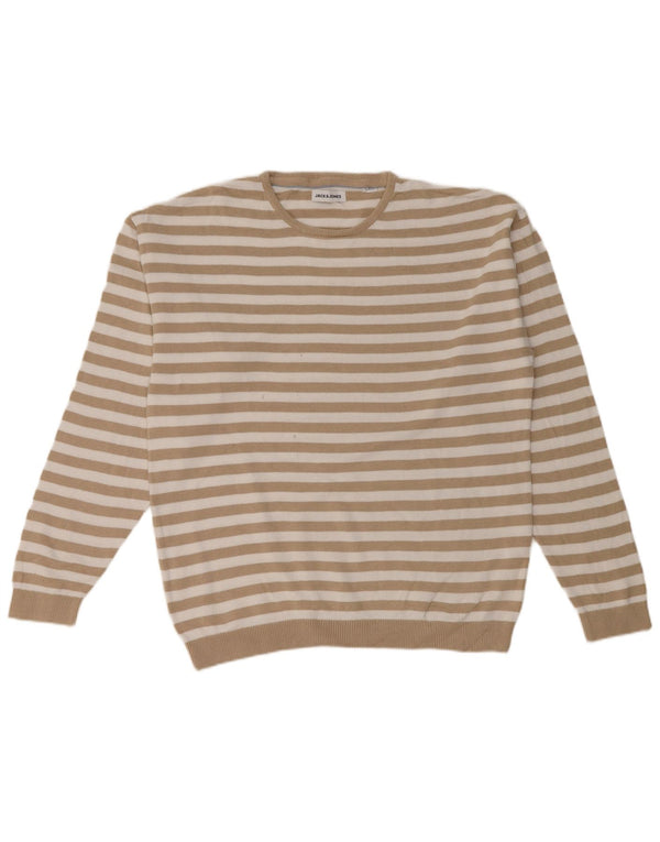 Suéter masculino Jack & Jones com gola redonda listrado bege médio