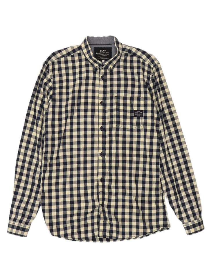JACK & JONES Camisa masculina grande de algodão xadrez amarelo
