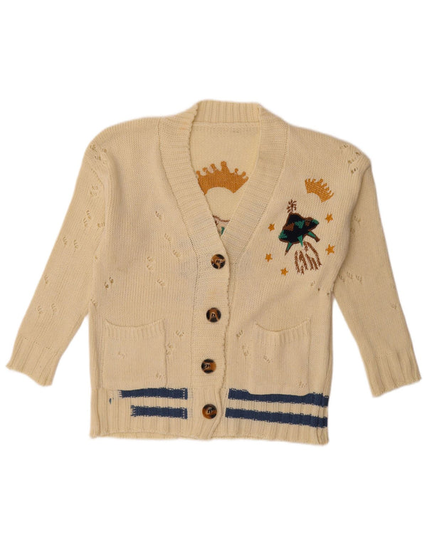 Suéter cardigã feminino vintage com estampa UK 18 XL listrado branco