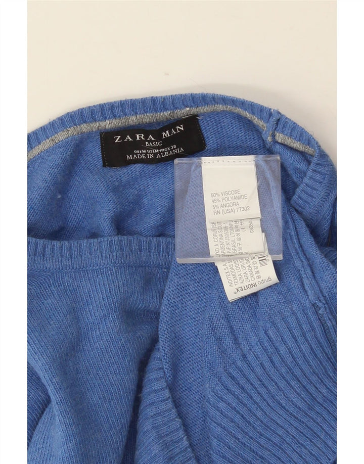 Suéter masculino ZARA com gola redonda e viscose azul médio
