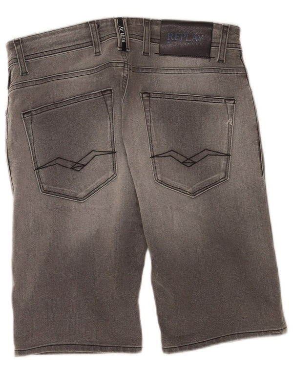 Replay Mens Larston Denim Shorts W30 Algodão Cinza Médio