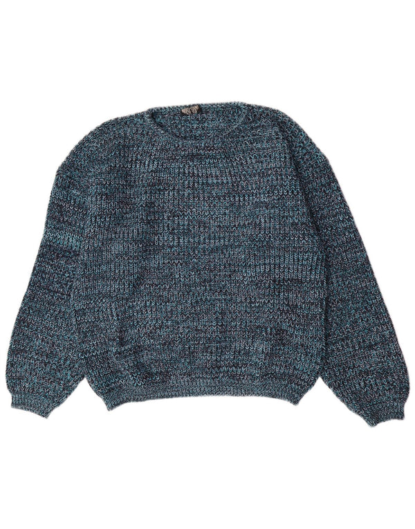 Suéter feminino vintage com gola canoa UK 18 XL azul manchado