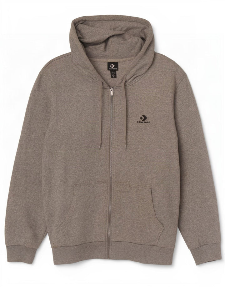 Suéter Converse masculino com capuz e zíper grande algodão cinza