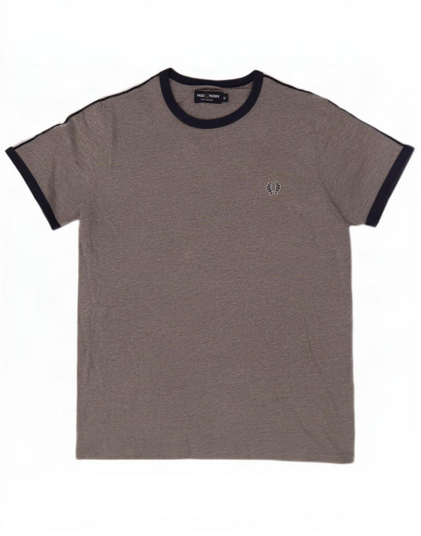 Camiseta masculina gráfica Fred Perry algodão manchado cinza médio