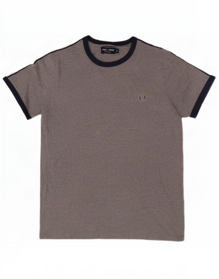 Camiseta masculina gráfica Fred Perry algodão manchado cinza médio