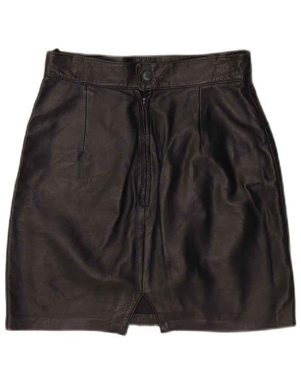 Mini saia de couro feminina vintage W25 XS preta
