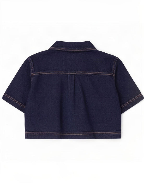Zara Womens Oversized Denim Crop Top Reino Unido 10 Pequeno Algodão Azul Marinho