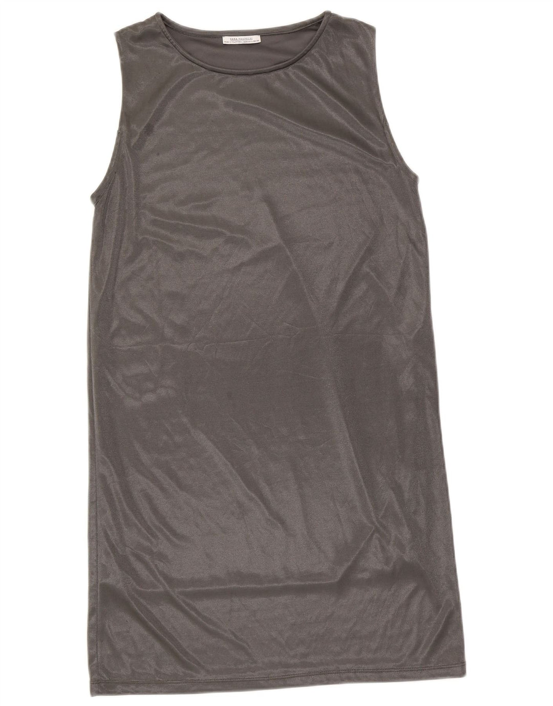 Vestido feminino sem mangas Zara UK 14 grande poliéster prateado