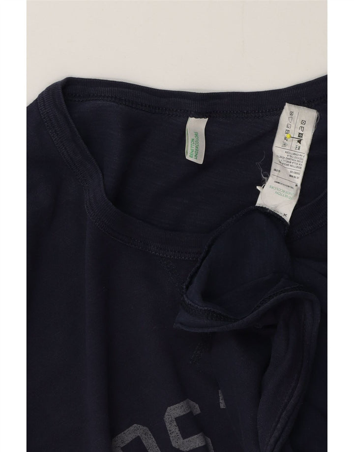 Top gráfico masculino Benetton manga comprida médio algodão azul marinho