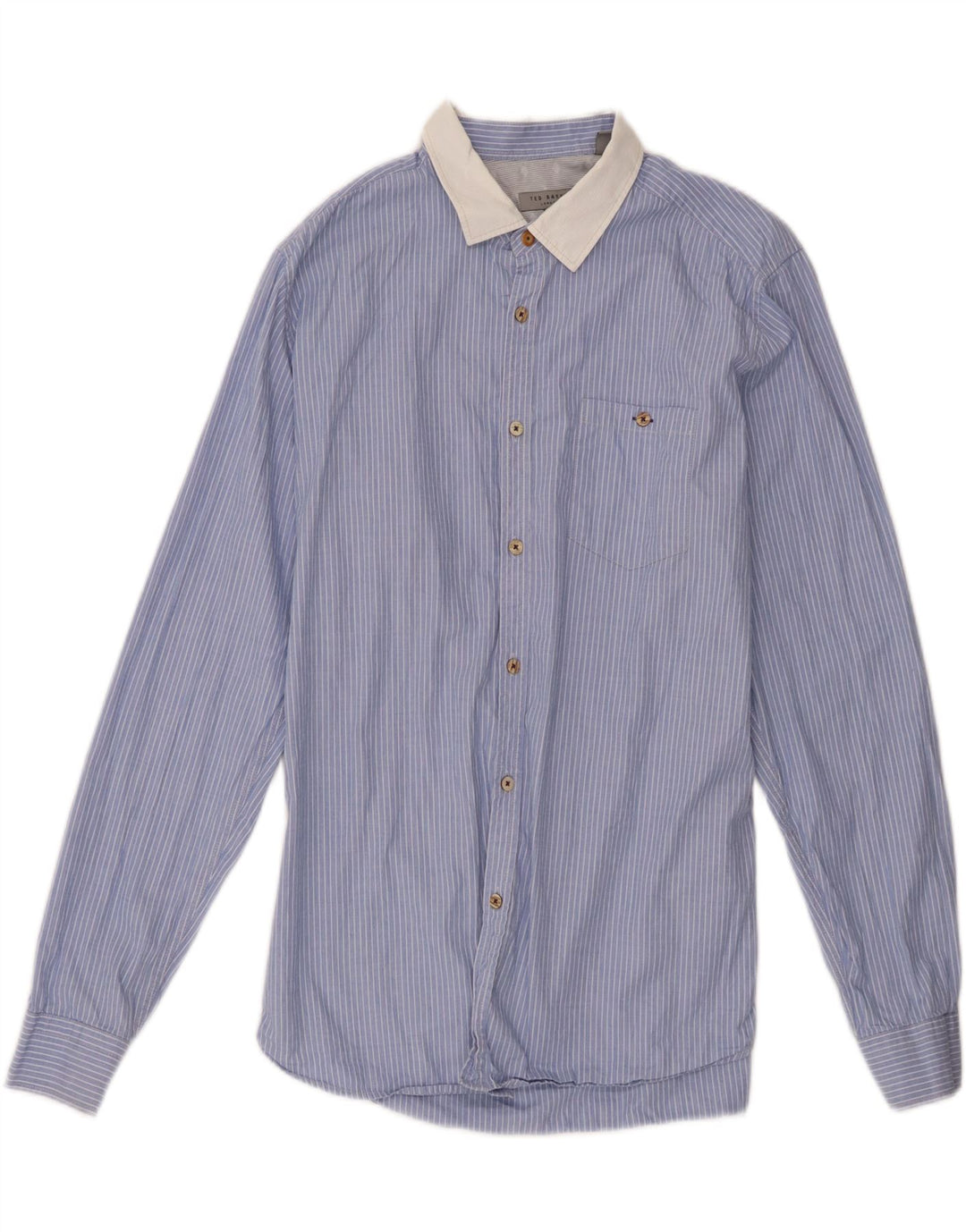 Camisa masculina Ted Baker tamanho 5 XL algodão listrado azul