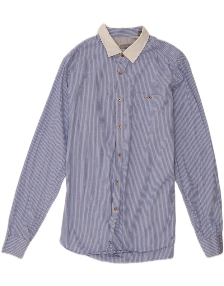 Camisa masculina Ted Baker tamanho 5 XL algodão listrado azul