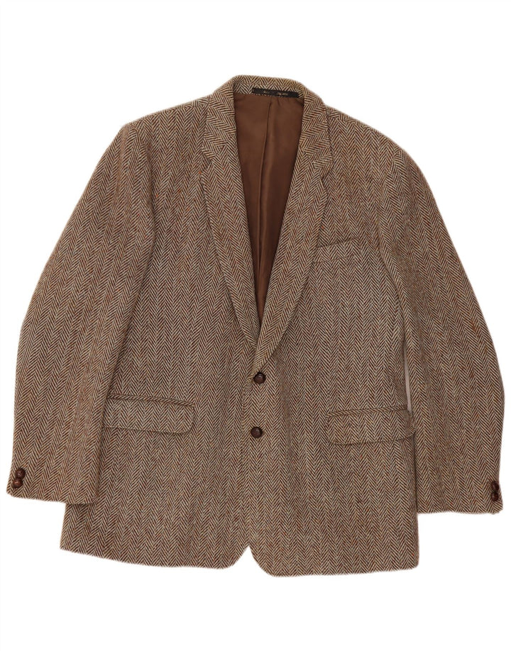 Jaqueta blazer masculina Barker Harris Tweed 2 botões Reino Unido 46 3XL espinha de peixe marrom