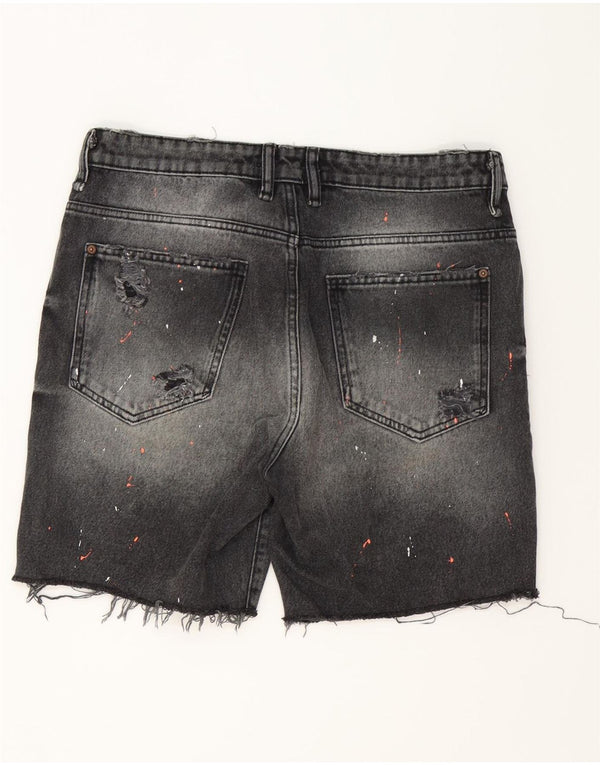 ZARA Shorts jeans masculino desgastado UE 42 grande W32 algodão cinza