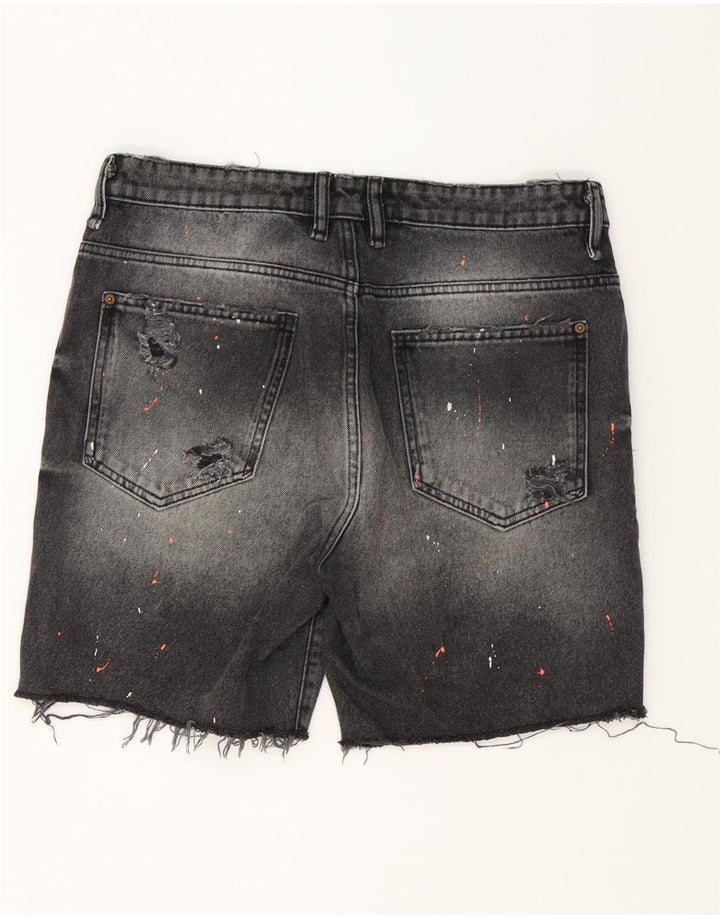 ZARA Shorts jeans masculino desgastado UE 42 grande W32 algodão cinza