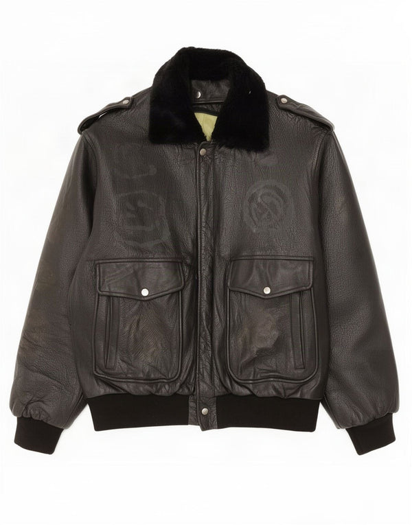 Jaqueta de couro militar masculina vintage UK 40 grande preta
