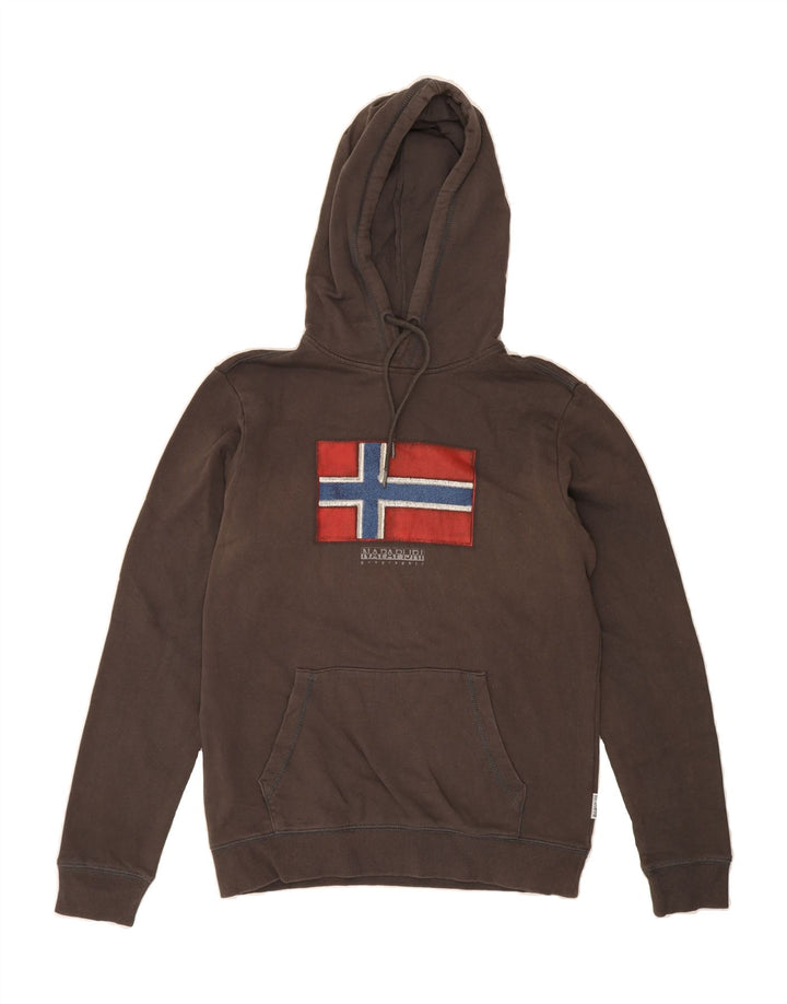 NAPAPIJRI Mens Graphic Hoodie Jumper Small Brown Cotton Vintage Napapijri and Second-Hand Napapijri from Messina Hembry 