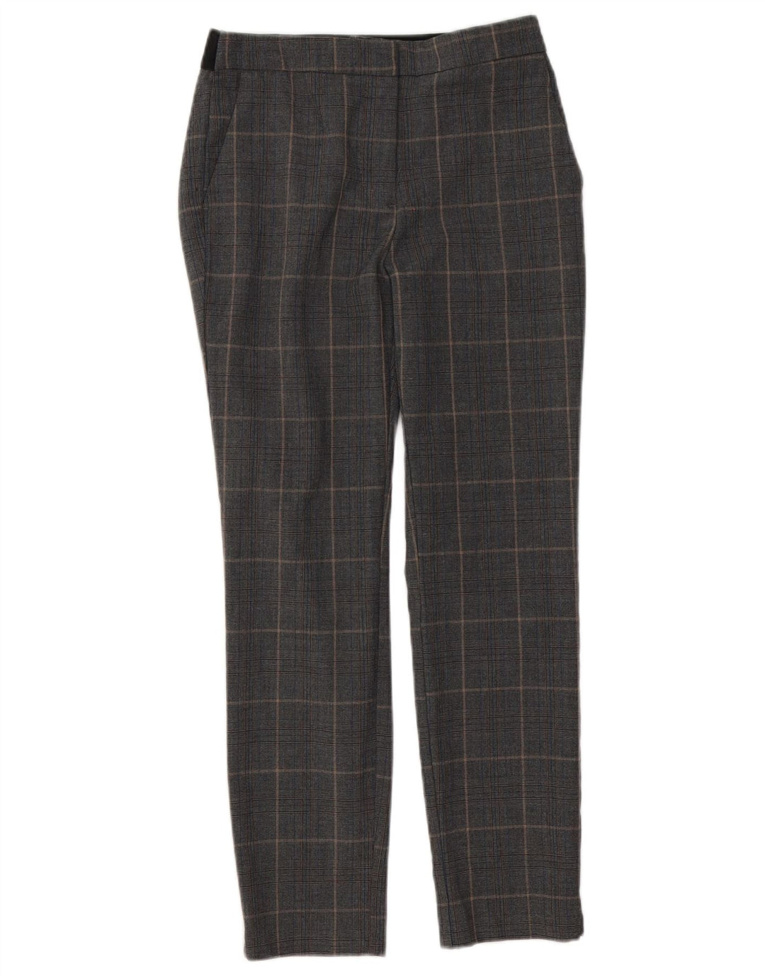 Zara Calça Chino Feminina Slim Médio W28 L26 Poliéster Xadrez Cinza