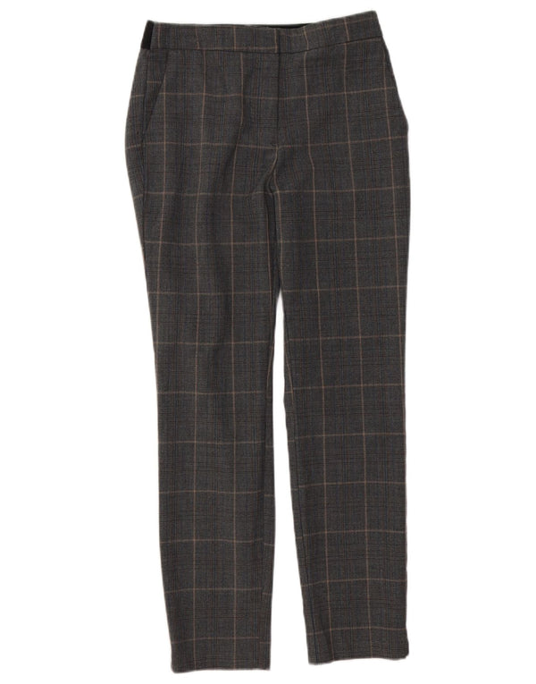 Zara Calça Chino Feminina Slim Médio W28 L26 Poliéster Xadrez Cinza