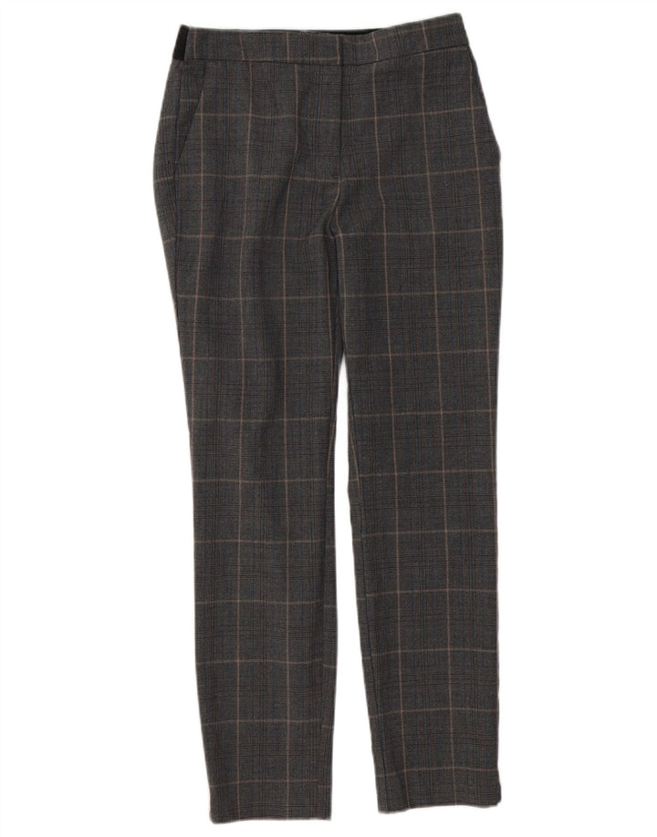 Zara Calça Chino Feminina Slim Médio W28 L26 Poliéster Xadrez Cinza